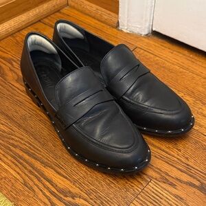 Schutz Black Leather Studded Loafers